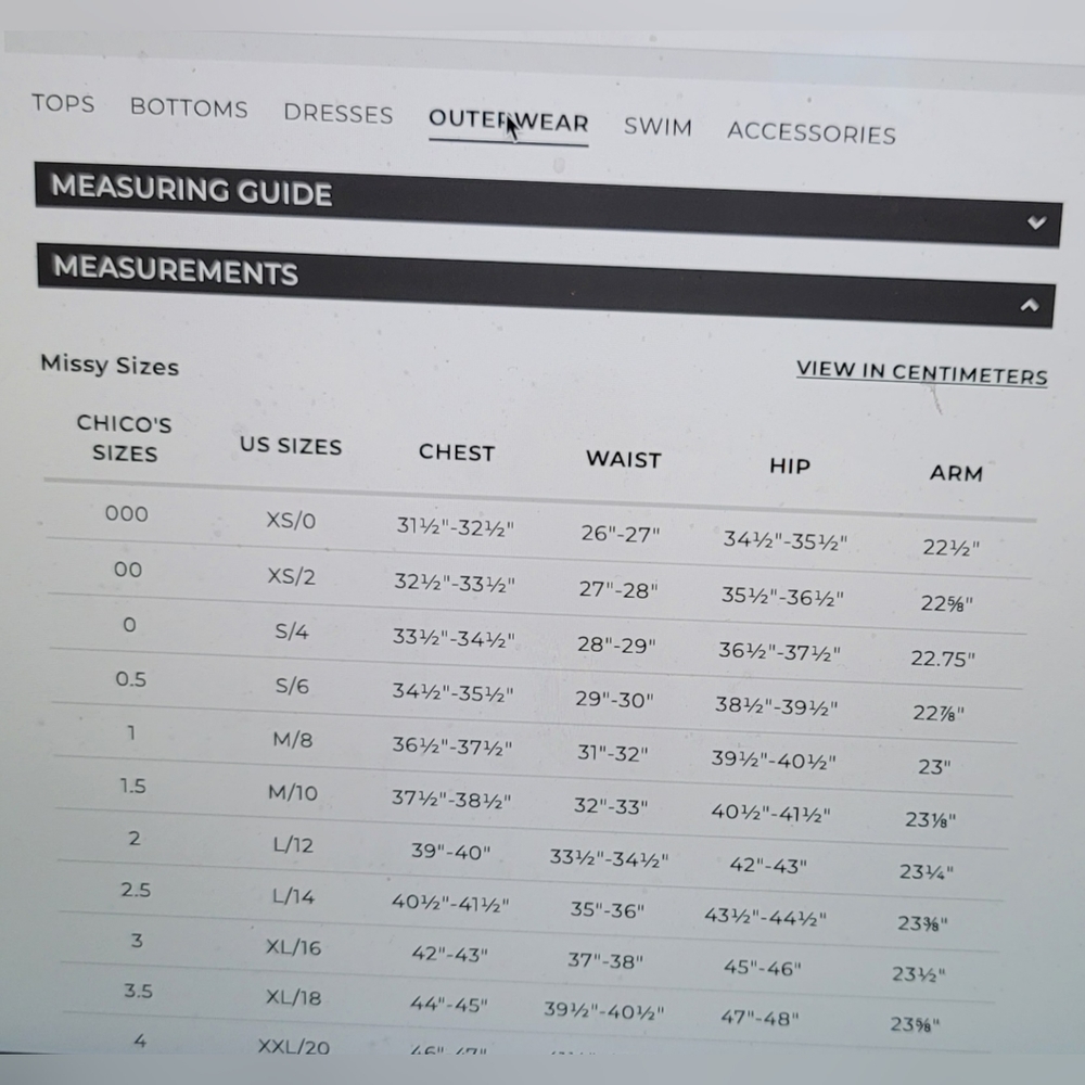 CHICOS SIZE GUIDES - Picture 6 of 7